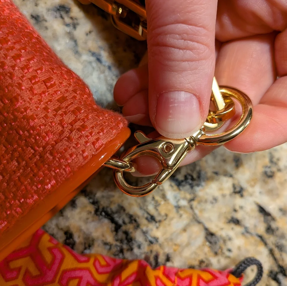 Tory Burch Pink Coral Purse Clutch with Gold Accents - Picture 9 of 16